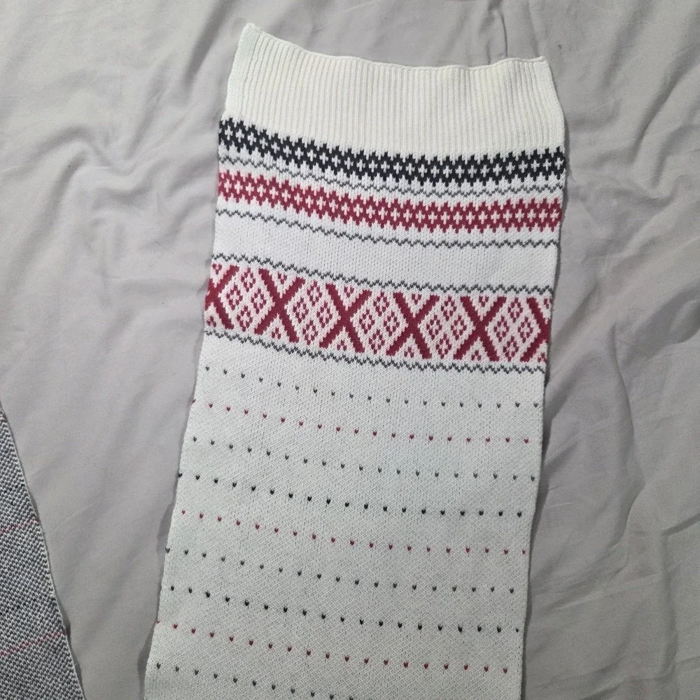 TALBOTS FAIRISLE SWEATER Winter White Red SCARF Cotton Cashmere Blend 72x9.5